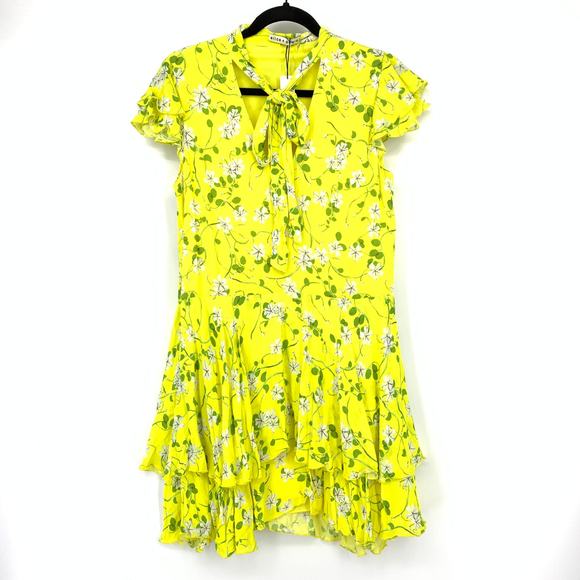 Alice + Olivia Moore Primrose Layered Dress Womens Size 2 Spring Lemon NEW